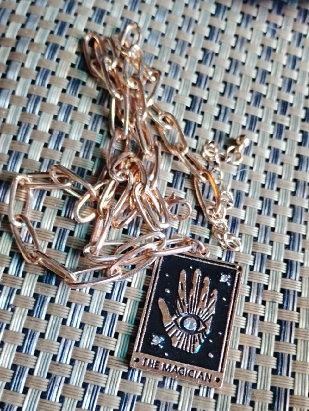 Gold Tone Chain Necklace with The Magician Pendant - Gold